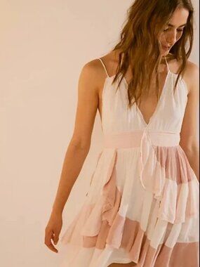 Free People Give It A Go Mini Dress Sleeveless Ruffle Smocked New S